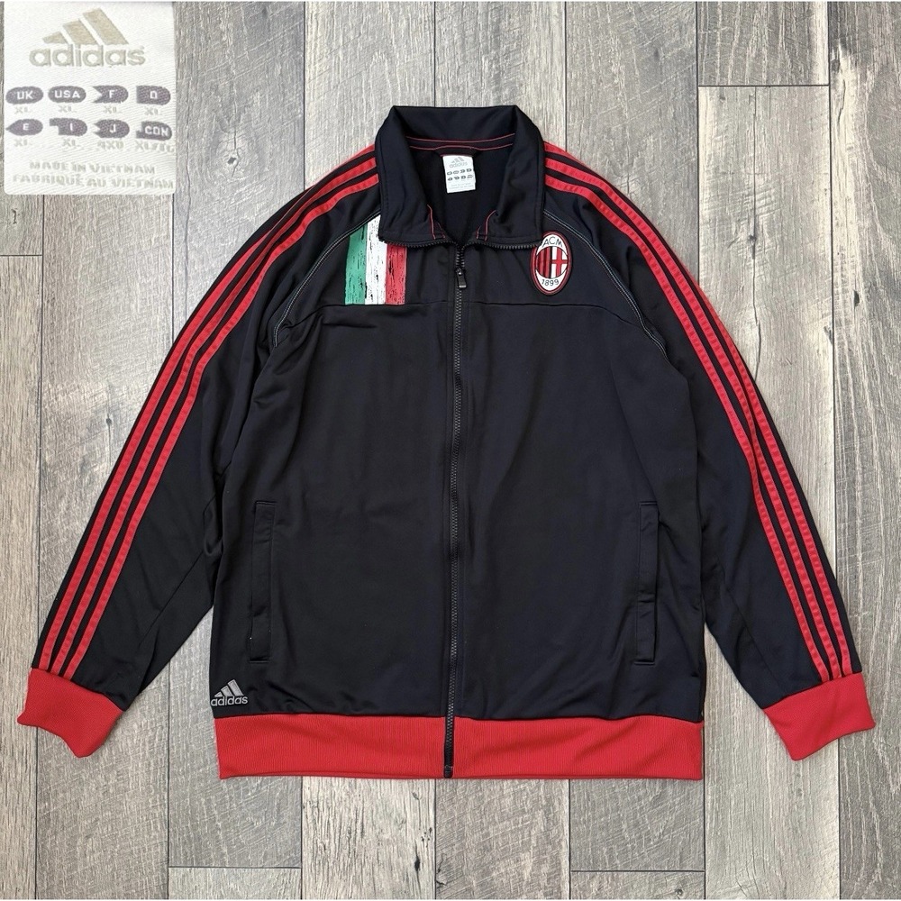 VTG Adidas AC Milan Track Jacket Mens XL Black Red Full Zip Soccer‎ Italy Futbol